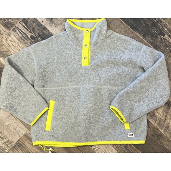 The North Face Snap-T Sherpa Fleece Pullover Jacket Gray Womens‎ Large - Picture 1 of 7